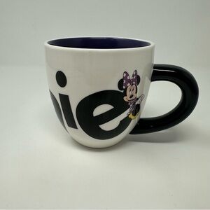 Disney Mug White Black MINNIE Spellout Oversized Ceramic Coffee Cup Purple FLAW